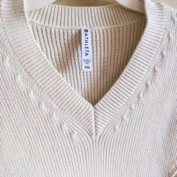 Athleta Pullover Sweater Women's Size XXS Dove White V-Neck Knit Minimalist Cozy - Picture 7 of 11